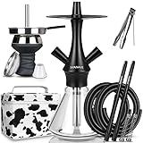 IVANAVI Mini Shisha Set 2 Schläuche 2 Anschlüsse | Klein Shisha Komplettset mit Premiun Shisha Zubehör | Shisha to Go mit Tasche - Schwarz