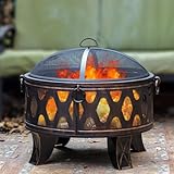 Mistmo Feuerstelle, 66 cm, Holz-Feuerstelle für den Außenbereich, Holzfeuerstelle mit Grillrost und Netz-Sicherheitsschutz, runde Form, für den Außenbereich, Lagerfeuer für Terrasse, Hinterhof