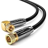 deleyCON 1m SAT Antennenkabel Satellitenkabel Koaxialkabel - HDTV Full HD 4K - F-Stecker 90° Gewinkelt zu F-Stecker Gerade - Schwarz