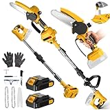 2-in-1 Akku Hochentaster 6 Zoll mit Teleskopstange, Ast Kettensäge Profi-Astsäge mit 2 Akku, Arbeitsreichweite 5M, Elektro Hochentaster AstsäGe für Baumzweige, Holzschneiden
