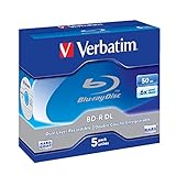 Verbatim BD-R Dual Layer Blu-ray Rohlinge 50 GB, Blu-ray-Disc mit 6-facher Schreibgeschwindigkeit, mit Kratzschutz, 5er-Pack Jewel Case, Blu-ray-Disks für Video- und Audiodateien