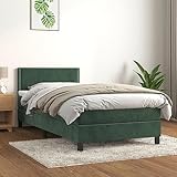 Hommdiy Boxspringbett mit Matratze Einzelbett Polsterbett Bett Hotelbett Bettgestell Bettrahmen Lattenrost Schlafzimmerbett,80 x 200 cm,Dunkelgrün,Flach mit Nägeln