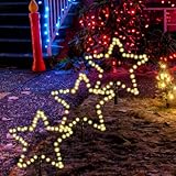 SALCAR 2m Weihnachtsbeleuchtung Außen, 3er 45cm 150LED Stern Weihnachtsdeko Garten, Außenbeleuchtung Stableuchte mit Erdspieß, Schwarze Sterne, Warmweiß