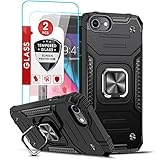 LeYi Hülle für iPhone SE 2022/2020/iPhone SE 3/iPhone 8/7/6 Handyhülle mit 2*Schutzfolie, Armor Stoßfest Militärischer Schutzhülle 360 Grad Ring Halter Silikon Case Bumper für iPhone 6S Schwarz