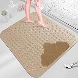 Duschmatte rutschfest 80x80cm,Antirutschmatte Dusche mit Ablauflöchern,Duscheinlage rutschfest Schimmelresistent und Maschinenwaschbar,Duschmatten rutschfest für Badewanne und Duschraum(Beige)