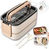 FRADABOX® Bento Lunchbox „Taylor“, 2 Etagen mit Fächern, Premium Edelstahl, BPA-freie Brotdose mit Besteck ideal für unterwegs, Meal Prep Bento Box für Erwachsene auslaufsicher und mikrowellengeeignet