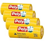 Pely Zugband Müllbeutel extra stark - klimaneutralisiert durch Kompensation, Vorteilspack (4 x 15 Stück), gelb, für die Entsorgung von Restabfall (35 Liter)