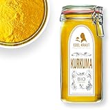 KURKUMA PULVER BIO | EDEL KRAUT 100% reines BIO Curcuma Pulver im Premium Glas - für Smoothies, Goldene Milch, Pasten, Kurkuma Bio Latte u.v.m - 750g turmeric powder