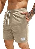 JMIERR Herren Corduroy Short 2024 Sommer Leinen Stretch Baumwolle Kurze Hose mit Taschen Beige L