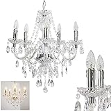 Klassischer Kronleuchter aus Metall/Acryl in Chrom, Hängelampe 5-flammig, 5 x E14, max. 165 cm (höhenverstellbar), moderne Pendelleuchte, Vintage/Retro Design, ohne Leuchtmittel