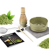7 Piece Matcha Set, Matcha Broom, Macha Tea Set with Matcha Spoon, Whisk Holder, Matcha Besen, Shovel, Strainer, Matcha Zubehör Traditional Japanese Tea Ceremony Best Gift, Grün gesprenkelt