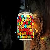 TOTHDATE 1PCS Solar Mosaik Leuchte für Außen, On/Off Glas Mosaik Hängend Licht Solarlaterne Tischleuchte IP65 Wasserdicht für Rasen Pfad Hof Deck Boden Teich, Rot Mosaik Licht