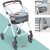 maxVitalis Wohnungsrollator 54cm breit, faltbar und leicht, inkl. Tablett & Stoffkorb, Rollator schmal für die Wohnung, Indoor-Rollator, klappbar, Aluminium,Mobilität für Zuhause weiß