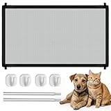 Treppenschutzgitter Ausziehbar, Türschutzgitter Ohne Bohren, Türgitter Hunde, Schutzgitter Treppe mit 4 Klebehaken für Innen- und Außenbereich (110 x 72 cm)