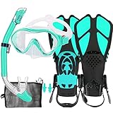 HH HHAO SPORT Schnorchelset Kinder mit Flossen, 180° Anti-Fog Panorama Weitblick Taucherbrille Kinder, Verstellbaren Schwimmflossen, Hochwertige Tauchermaske und Dry Top Schnorchel für Schwimmen