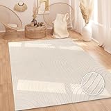 Paco Home Teppich Wohnzimmer Schlafzimmer Hochflor Weich Uni Skandinavisch Boho Motiv 3D Optik Regenbogen Waschbar Creme, Grösse:160x220 cm