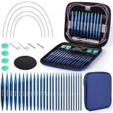 Coopay Auswechselbare Rundstricknadeln Set, 3,0-10,0 mm Rundstricknadeln, 40cm/60cm/80cm/100cm Austauschbare Stricknadeln mit Aufbewahrungstasche, Aluminium Austauschbare Rundstricknadel, Blau