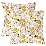 Homewish Halloween Kürbis 2Er Set Frohes Herbst Kissenbezüge 45x45cm für Kinder Teenager,Blätter Ahornblätter Kissenhüllen Bauernhaus Herbstliches Design Sofa Couch Waschbar Dekokissenbezüge