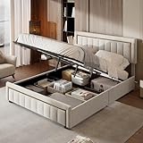 Polsterbett Doppelbett 140 x 200 cm, Gepolstertes bett mit Stauraum, Hydraulikmechanismus & Eleganten goldenen Akzenten, Perfekt für stilvolle Schlafzimmer, Samt, ohne Matratze (Beige, 140x200cm)