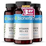 Vitamin D3 K2-300 Kapseln von BIOHERBA | Hochdosiertes Supplement für Knochen Immunsystem und Herzgesundheit