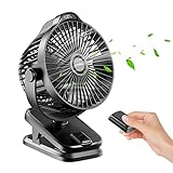 8000mAh Mini USB Clip Ventilator Akku, Klein Tischventilator leise mit Fernbedienung, LED-Anzeige, 5-Gang, 360° Rotation, Batteriebetrieben Portable Table Desk Fan FüR Zuhause BüRo Camping Kinderwagen