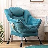 HollyHOME Sessel Relaxsessel mit Stahlrahmen, Relaxliege Freizeitsofa Chaiselongue Fauler Stuhl Relax Loungesessel mit Armlehnen, Samtstoff, Blauer See