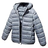 L SERVER Daunenjacke Kinder Jungen mit Kapuze Winddichter Warmer Parka Mädchen Stylische Leichte Winterjacke Sportliche Steppjacke Wintermantel, Grau, 164