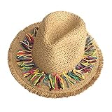 Haoyull Strohhut mit Strohhut, mexikanischer Starw-Hut, Sombrero-Hut, Strandhut mit buntem Strohhut, Fedora-Hut, Strohhut, Jazzs-Hut, Khaki, khaki, Recommended head circumference 56-58CM