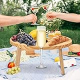 Outdoor Weintisch Tragbar, Mini Campingtisch, Picknicktisch Rund Holz Tragbarer, Outdoor Weintisch Picknicktisch Klappbar Kleiner Strandtisch für Garten Reisen Camping Picknick Strand 30x16cm