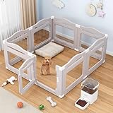 Welpenauslauf aus Acryl 60 cm hoch, 7+1 Laufstall Hund mit Tür, gitterloser Welpenlaufstall, Hundelaufstall für Wohnung, Saugnapf, Bodenanker, Transparent, Indoor-Hundezwinger für Welpen, Warmgrau