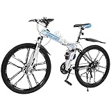 Erwachsene Fahrrad Unisex KlappfahrräD MTB Mountainbike Blau Weiß Strong Premium FüR Jungen MäDchen Damen Und Herren Scheibenbremse Vorne Hinten Schaltung Hardtail Bike 21GäNge MäNner Frauen 26Zoll