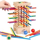 Montessori Spiel Brettspiel aus Holz, 42 Stück Holzturm Spiel für Die Familie, Ballfall Würfelspiel mit Bunten Stäben ab 3 4 5 6 Jahre,Feinmotorik Spiele Familienspiel Reisespiel für Kinder Erwachsene