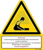 Schild Warnzeichen'Warnung vor Erstickungsgefahr' inklusive Text Löschvorgang von innen 210 x 245 mm nach ISO7010 und DIN 67510 Kunststoffplatte langnachleuchtend & Selbstklebend