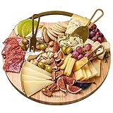 Bambus Käsebrett mit Käsemesser Set 33cm – Servierplatte aus Holz für Käse und Häppchen – Servierbrett Holz Käseplatte oder Schneidebrett Küchenbrett – Cheese Board Charcuterie Board – Geschenk Idee