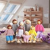 Mooyii Holz Puppen 7 Personens Familie Puppenfamilie Biegepuppen Puppenhaus Figuren Set