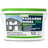 derendo Fassadenfarbe weiß silikonharzverstärkt mit EXTRA Wetterschutz, 10l, Fassaden Farbe mit hoher Deckkraft und guter Füllkraft bei kleinen Rissen, weiss matt