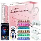 OASHISU Upgrade 6er Set 6*5050SMD RGB LED Glaskantenbeleuchtung LED Clip Glasbodenbeleuchtung mit Steuerbar via App Vitrinenbeleuchtung mit RF Fernbedienung Schrankbeleuchtung Farbwechsel Musik Sync