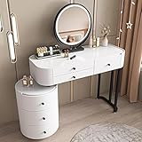 WOLTU Schminktisch mit LED-Beleuchtung und Spiegel, einstellbare Helligkeit, Frisiertisch mit Tischplatte Hochglanz, Schubladen aus Massivholz, Flexibler Seitenschrank aus PVC, einfache Montage, Weiß