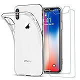 Hülle iPhone XS + Panzerglas Set, [1 Handyhülle+ 2 Panzerglas] Schutzfolie Folie Glas 9H Displayschutzfolie TPU Silikon Case Cover für iPhone XS/X