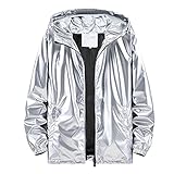 Generisch Glänzend Bomberjacke Herren Silber Windbreaker Hiphop Langarm Übergangsjacke Bikerjacke Outwear Karneval Kostüm Functionsjacke Metallic Fliegenjacke Leicht Mit Kapuzen Jacken Outdoor