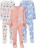 Simple Joys by Carter's Baby Mädchen 3-Pack Snug Fit Footed Cotton Pajamas Kleinkindschläfer, Herzen/Lama/Meereslebewesen, 12 Monate (3er Pack)