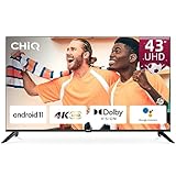 CHIQ H7C 43 Zoll UHD TV, 4K Smart, rahmenloses Design, HDR, Chromecast, Netflix/Prime Video/Google Assistant,Triple Tuner(DVB-T2/T/C/S2),Android 11,Dolby Vision,Funktioniert mit Alexa