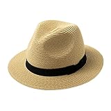 Comhats Panamahut Herren breite Krempe Strohhut Damen Urlaub am Strand Sonnenhut UPF 50 + Sommerhut 00715,Beige-XXL