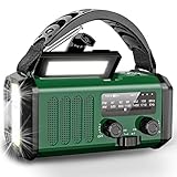 Wholede 10000mAh Kurbelradio, AM/FM Tragbar Notfallradio mit Handyladefunktion Solar Radio Dynamo Notfallset mit Taschenlampe Leselampe SOS Alarm Kompass für Camping, Ourdoor, Notfall Grün