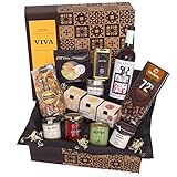 Geschenkkorb VIVA mit spanischen Delikatessen und Rotwein | Feinkost Präsentbox mit erlesenen spanischen Spezialitäten | Liebevoll als Geschenk verpackt von jamon.de