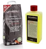 LotusGrill Buchenholzkohle 2,5 kg Sack inkl. LotusGrill Brennpaste 500 ml, beides entwickelt für raucharmes Grillen mit dem LotusGrill