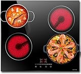 NOXTON Autarkes Glaskiramikkochfeld, 4 Zonen Keramikkochfelder, Eingebautes Elektrisches Kochfeld 60 cm Schwarzer Glaskocher mit Schieberegler [Energieklasse A +]