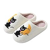 Puimentiua Katze Hausschuhe Damen Herren, Lustig Tiere Cartoon Slipper,Winter Plüsch Hundhausschuhe Weiche Warme Hausschuhe(36-37,Mond Katze)