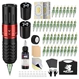 Solong Tattoo Maschine Set 2 Batterien 7 Strokes, Rotary Wireless Tattoo Pen Gun mit LCD Digital, 40pcs Cartridge Nadeln, 30ML Tinten Schwarz für Anfänger und Künstler SLE75KITEU-1