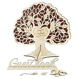 BOFUNX Gästebuch Hochzeit Holz Hochzeitsgästebuch mit 81 Holzblättern für Gast Zeichen Lenbensbaum Hochzeitsdeko Kreative Geschenk für Hochzeit Verlobung Jubiläum